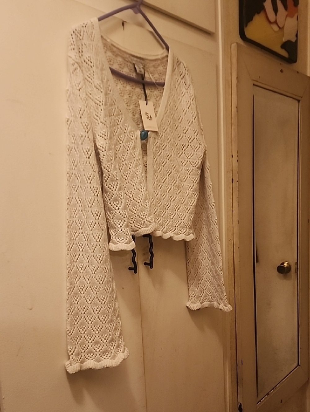 Sincerely Jules Cream Knit Top with Blue Accent Button